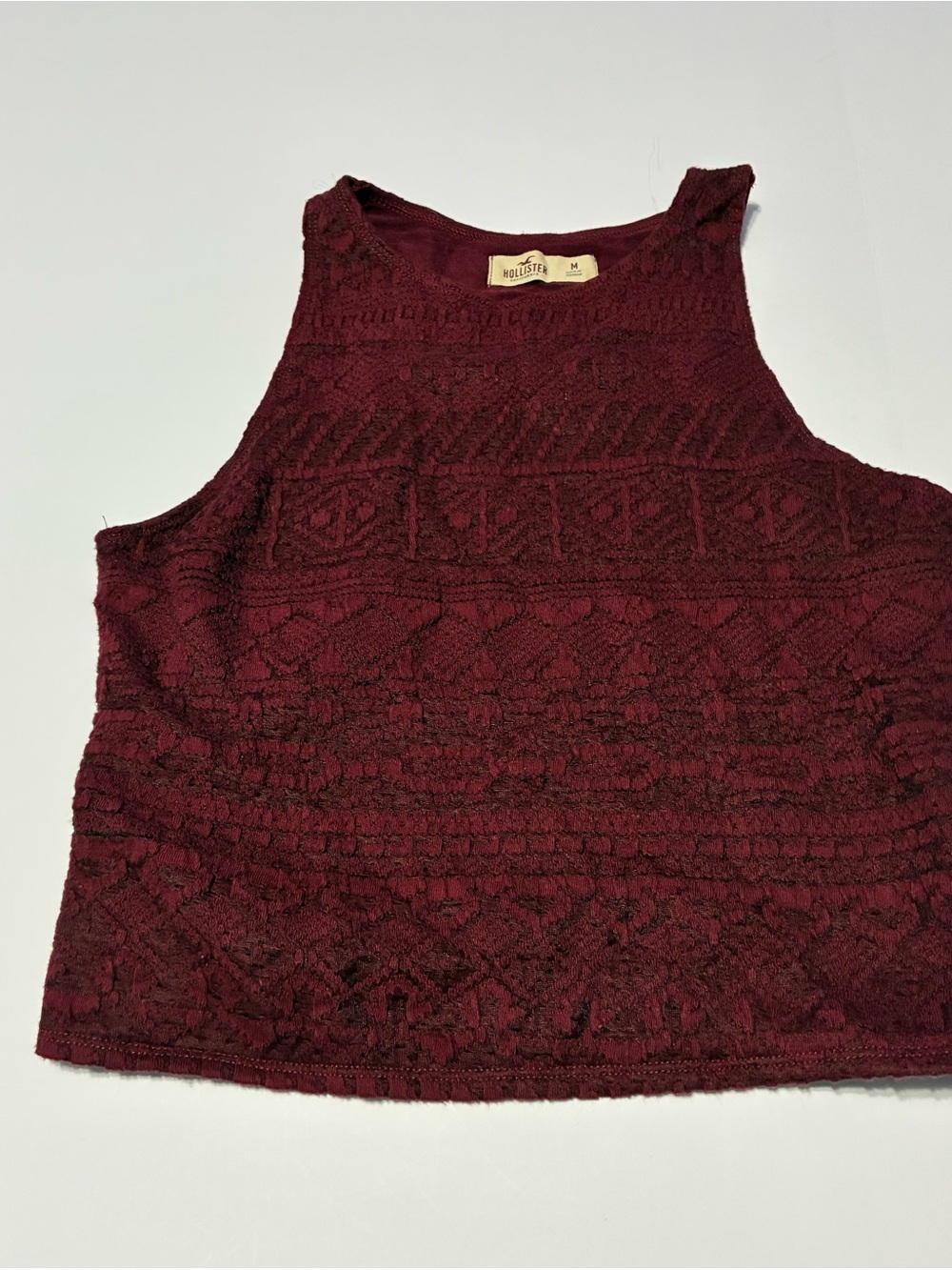 Hollister Burgundy Textured Lace Tank Top - Size M